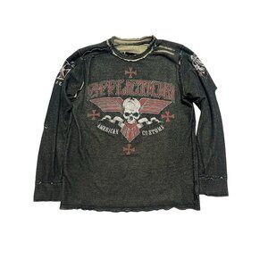 Affliction Reversible Thermal Long Sleeve Shirt Y2K Distress Graphic Mens XL